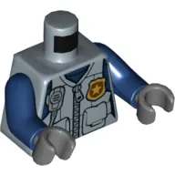 Torso Vest with Pouches, Zipper, and Police Star Badge Print, Dark Blue Arms, Dark Bluish Gray Hands