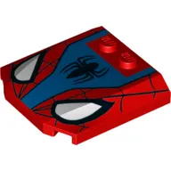 Brick Wedged, Curved Triple 4 x 4 x 2/3 with 2 Studs and Large White Eyes, Spider-Man Logo and Webbing Print