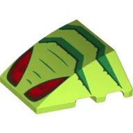 Brick Wedged, Curved 4 x 3 No Studs with Red Eyes and Green Stripes Print