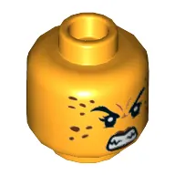 Minifig Head Cheetah, Dual Sided, Reddish Brown Spots, Dark Red Lips, Sharp Teeth, Angry / Smile Print [Hollow Stud]