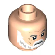Minifig Head Rebel Trooper / Admiral Emmatt, Dark Grey Eyebrows, White Full Beard and Mustache, Frown Print [Hollow Stud]