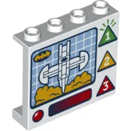 Panel 1 x 4 x 3 [Side Supports / Hollow Studs] with Batwing Jet Graphic, Green "1", Orange "2", Red "3" Print