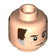 Minifig Head Wuher, Brown Eyebrows, Brown and Gray Sideburns, Stubble, Age Lines, Mouth Closed / Open Print