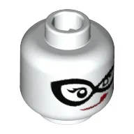 Minifig Head Harley Quinn, Dual Sided, Black Eyemask, Red Lips, Wink / Licking Lips Print [Hollow Stud]