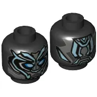 Minifig Head Black Panther, Armor, Blue Eyes, Metallic Blue Panels Print