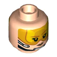 Minifig Head Sandspeeder Pilot, Red Lips, Orange Visor, Brown Eyebrows, Chin Strap, Headset, Smiling / Angry Print