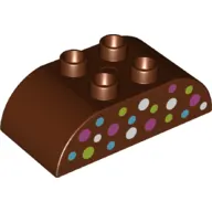 Duplo Brick 2 x 4 Curved Top with Purple, Medium Blue, White and Green dots print