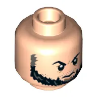 Minifig Head Ulysses Klaue, Dual Sided, Eyebrows and Beard, Firm / Angry Expression Print [Hollow Stud]