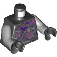 Torso Jacket with Dark Purple, Silver and Dark Pink Decorations, Dark Purple Scarf / Garmadon Head on Back Print (Ultra Violet), Light Bluish Gray Arms, Black Hands