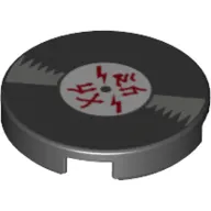 Tile Round 2 x 2 with Bottom Stud Holder with Vinyl Record and Red Characters Print