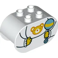 Duplo Brick 2 x 4 x 2 Rounded Ends with Baby, Rattler, Teddy Bear on Bip