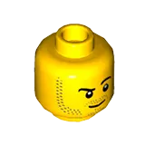 Minifig Head, Beard Stubble, Raised Eyebrow, White Pupils Print, Stubble Goatee [Hollow Stud]