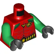 Torso Bodysuit, Yellow 'R' Symbol and Yellow Belt with Round Buckle Print (Robin), Green Arms, Black Hands (Batman Robin)