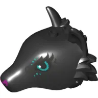 Animal Body Part, Fox Head with Dark Turquoise Eyes, Silver Swirls and Purple Nose print