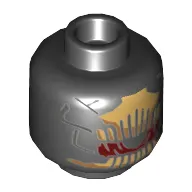 Minifig Head Outrider, Metallic Gold Comb Above and Below Red Eye, Metallic Gold Scales on Back Print [Hollow Stud]