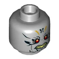 Minifig Head Corvus Glaive, Dual Sided, Red Eyes, Gold and Black Tattoos, Neutral / Faint Smile Print [Hollow Stud]