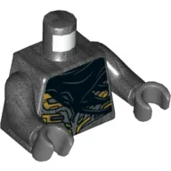 Torso Armor with Gold and Dark Bluish Gray Details, Black Tattered Cape Print, Pearl Titanium Arms, Dark Bluish Gray Hands