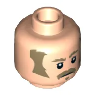 Minifig Head Imperial Officer, Dark Tan Sideburns, Mustache Print [Hollow Stud]