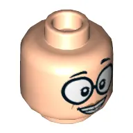 Minifig Head Edna Mode, Dual Sided, Large Round Glasses, Skeptical / Wide Smile with Teeth Print [Hollow Stud]