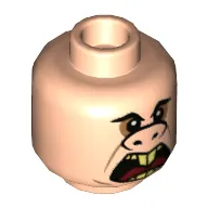 Minifig Head Underminer, Eyebrows, Upturned Nose (Pig), Small Eyes, Open Mouth Print [Hollow Stud]