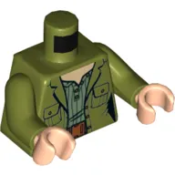 Torso Jacket, Pockets, Buttons, Sand Green Shirt, Belt Print, Olive Green Arms, Light Nougat Hands
