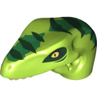 Animal Body Part, Dinosaur, Raptor Head with Tan Teeth and Dark Green Stripes over Lime Print