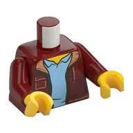 Torso Jacket with Zipper and Pocket, Medium Blue Shirt Print, Dark Red Arms, Yellow Hands