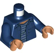 Torso Shirt, Open with Pockets and Buttons Over Sand Blue Striped Undershirt Print, Dark Blue Arms, Nougat Hands