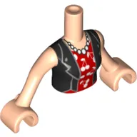 Minidoll Torso Woman with Black Jacket, Red Shirt with White Cherries, White Pearls Print