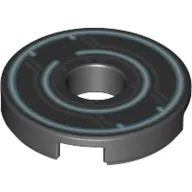 Tile Round 2 x 2 with Hole with Blue Circles, Dark Bluish Gray Circuity print