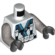 Torso Robe with Blue Stripe and Pouches, Straps and Backpack Print (Zane), Flat Silver Arms, Black Hands