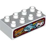 Duplo Brick 2 x 4 with Sub Sandwich, Fish and Cup of Coffee Print