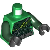 Torso Armor, Dark Green with Dark Bluish Gray Shoulder Strap and Belt Print, Dark Green Arms, Black Hands