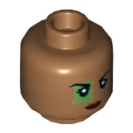 Minifig Head Green Lantern (Jessica Cruz), Dual Sided, Eyebrows, Green Lantern Logo over Eye, Red Lips Black Eyes / Green Eyes Print [Hollow Stud]