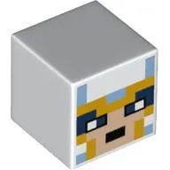 Minifig Head Special, Cube with Pixelated Yellow and Bright Light Blue Sqaures, Dark Blue Eyes Print