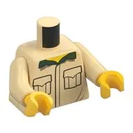 Torso Shirt with Pockets and Dark Green Collar Print, Tan Arms, Yellow Hands