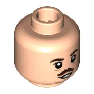 Minifig Head Jacob Kowalski, Dark Brown Eyebrows and Moustache, Sagging Lines Under Eyes and Chin Print [Hollow Stud]