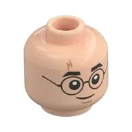 Minifig Head Harry Potter, Glasses, Eyebrows, Dark Orange Lightning Scar, Grin / Scared Print