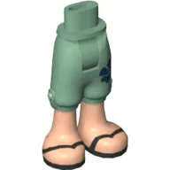 Minidoll Hips and Cropped Trousers with Sand Green Shorts, Black Sandals Print