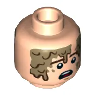 Minifig Head Han Solo, Dual Sided, Reddish Brown Eyebrows, Mud Stains, Determined / Scared Print [Hollow Stud]