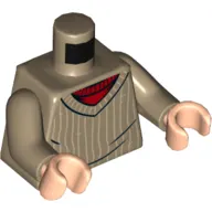 Torso Sweater with Vertical White Stripes over Red Undershirt Print, Dark Tan Arms, Light Nougat Hands