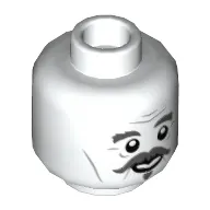 Minifig Head Nearly Headless Nick, Dark Bluish Grey Thick Eyebrows, Mustache, Goatee, Smiling / Worried Print
