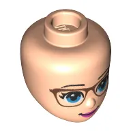 Minidoll Head Pink Glasses, Blue Eyes, Bright Pink Lips