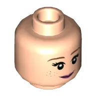 Minifig Head Anna, Reddish Brown Eyebrows, Dark Orange Freckles, Dark Pink Lips, Smile / Wink Print