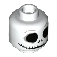 Minifig Head Jack Skellington, Skull Large Black Eyes, Nostrils and Very Wide Mouth Print [Hollow Stud]