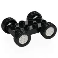 Duplo Car Base 2 x 4 with Fixed Axles - 27.5 White Wheels and Black Tires