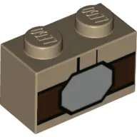 Brick 1 x 2 with Brown Belt, Grey Belt Buckle print
