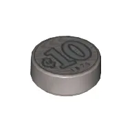 Tile Round 1 x 1 with Silver Coin with '10' and '1875' Print