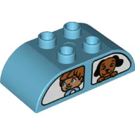 Duplo Brick 2 x 4 Curved Top with Boy and Dog in Windows Print