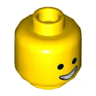 Minifig Head Emmet, Dual Sided, Open Smile with Teeth / Eyebrows, Scared with Dimples Print [Hollow Stud]